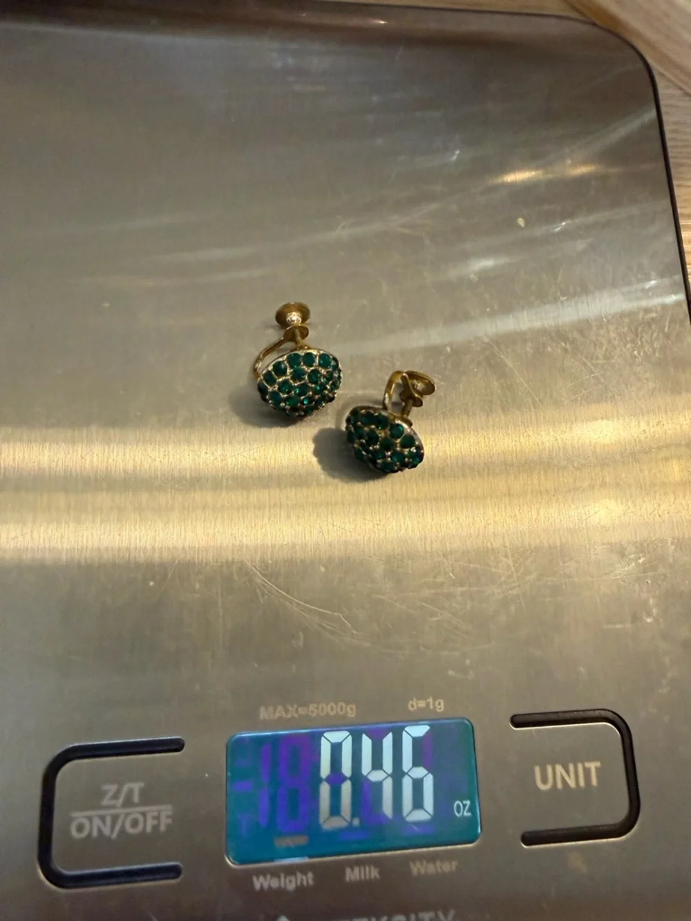 Vintage Coro Green Rhinestone Dome Screw Back Earrings Gold Tone Mid‎ Century